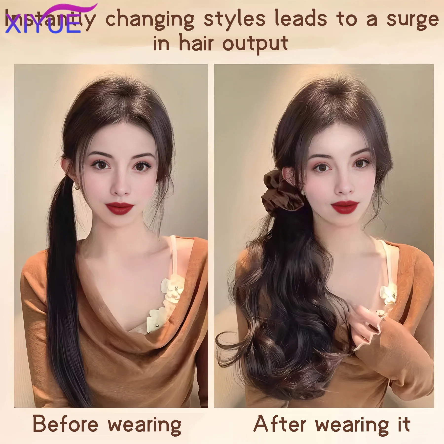 BROWN Hair Ring Claw Clip Synthetic Autumn And Winter Temperament Korean Style Layered Curly Ponytail Low Tie Natural Ponytail