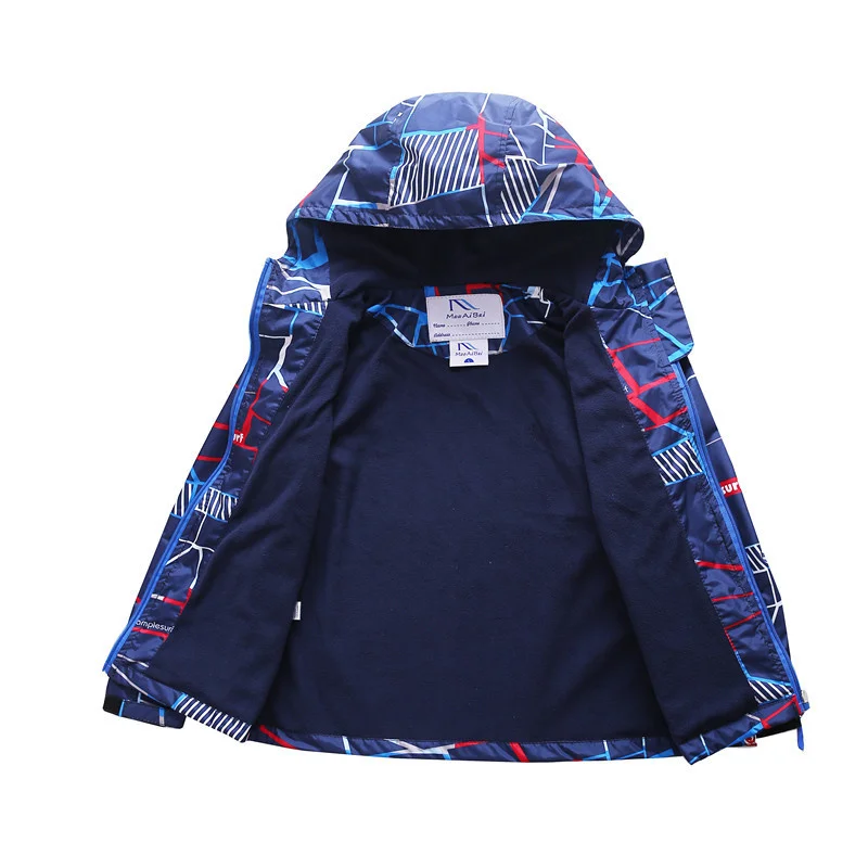 

Padded Stripe Fleece Print Waterproof Baby Boys Hiking Jackets Kids Zip Rain Coats Children Outfits For 3-12 Years