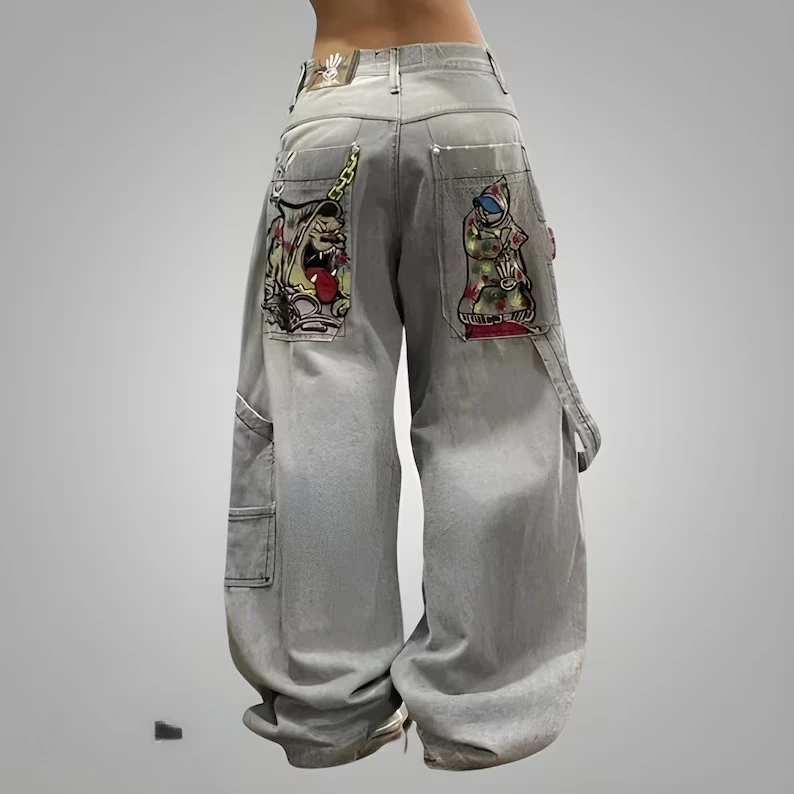 JNCO Y2K 남성용 헐렁한 청바지, 빈티지 자수 하이 퀄리티 청바지, 힙합 고스 스트리트웨어, 하라주쿠 남성 여성 캐주얼 와이드 레그 청바지