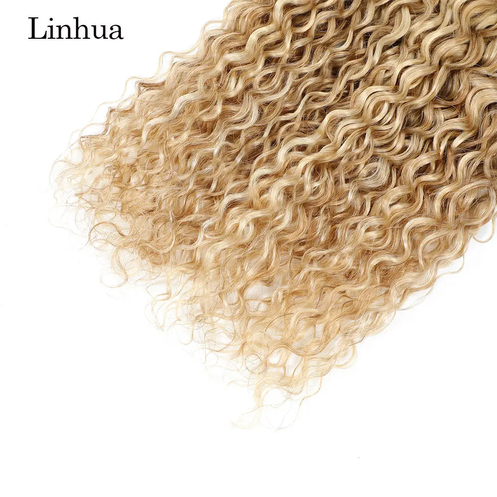Linhua Water Wave P27/613 Human Hair Bundles 8 to 30 Inch Curly Human Hair HIghlight Blonde Machine Made Double Weave Weft 5