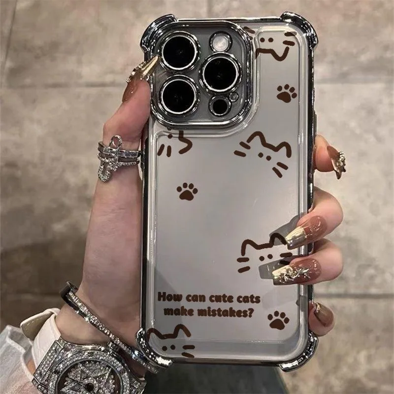 Love Black Cat Electroplate Shockproof Clear Armor Phone Case
