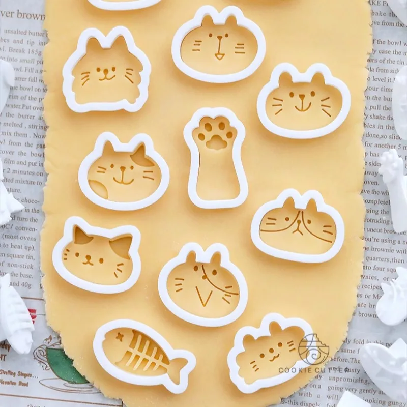 Mini Cat Cookie Mold Set Cartoon Cat Claw Fish Bone Shape Cookie Stamp Fondant Cake Decoration Tools 3D Hand Pressure Plastic cookie cutter baking mold cookie mould cookie printing mold fondant cutter baking decorating tools cookie maker press kit