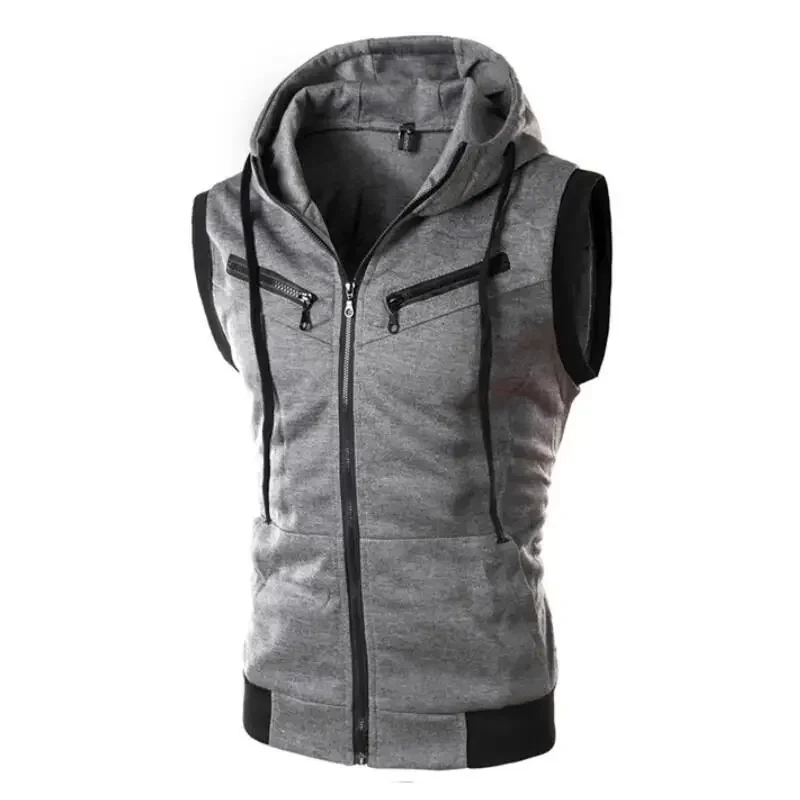 2025 Men's Sleeveless Hoodies Fashion Casual Zipper Hooded