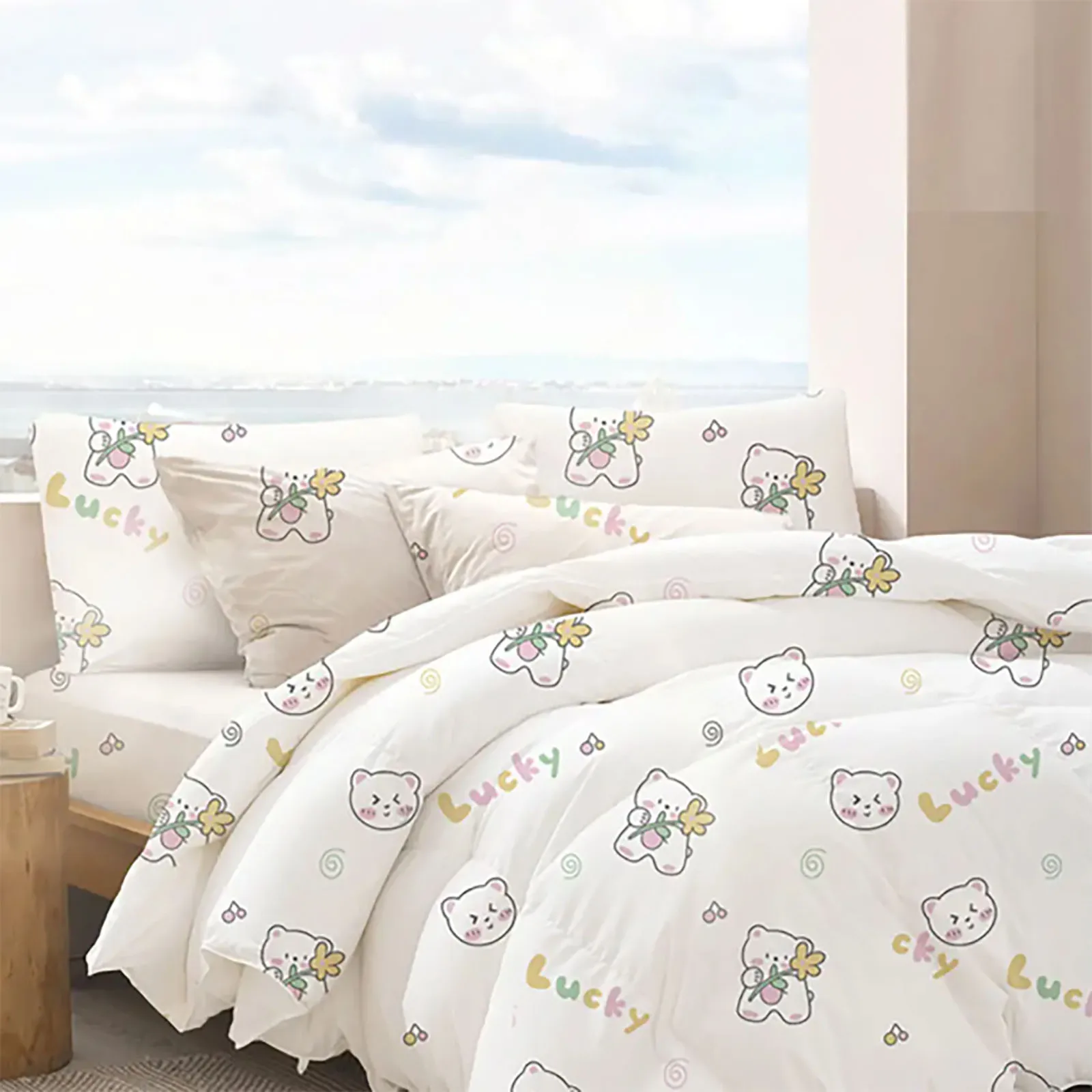 Disposable Bed Sheet Set, Duvet Cover Pillowcase Quilt Cover for Single or Double Bed Easy to Clean(Printed)