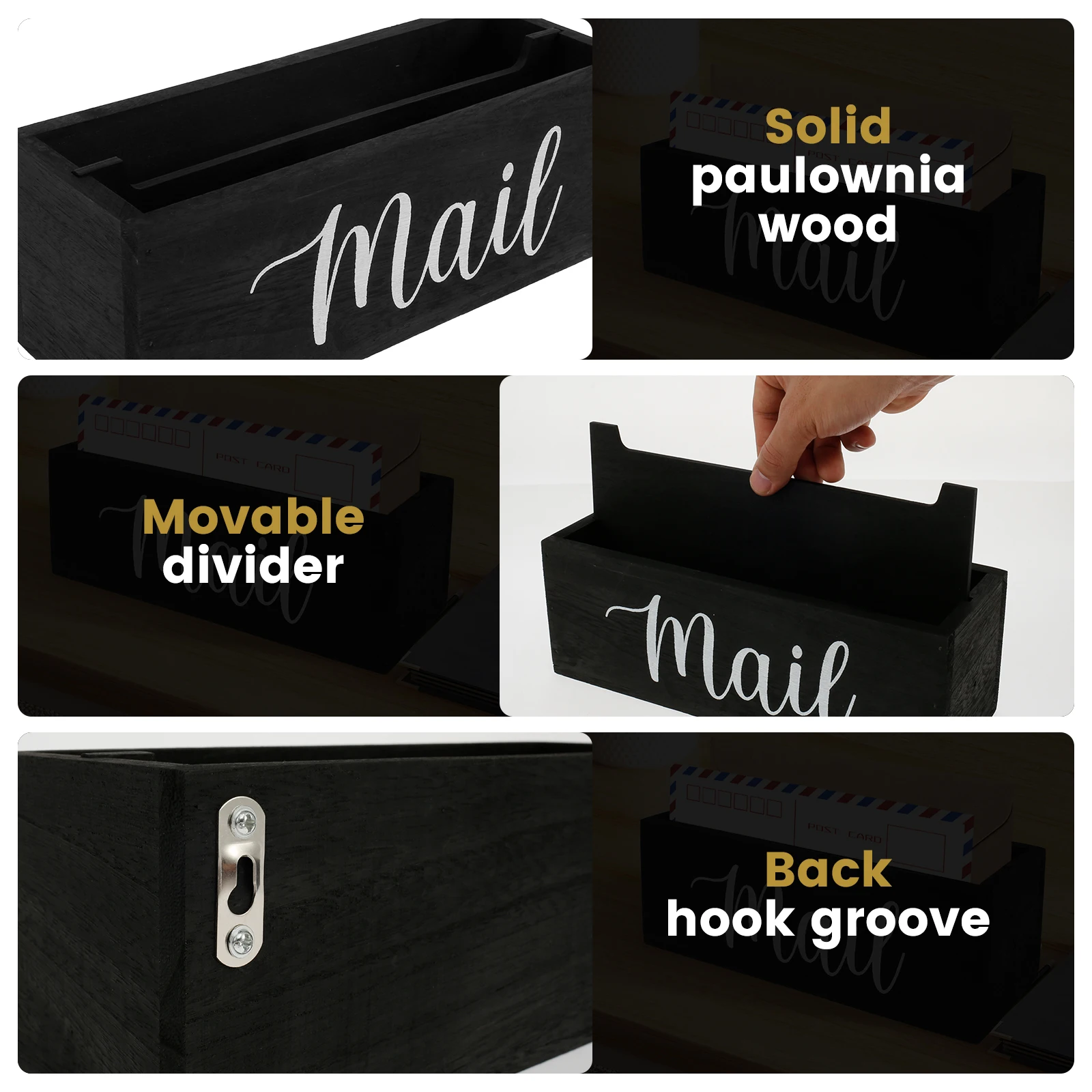 Mail Organizer 2 Slots Solid Tung Wood Mail Holder Decorative Multifunctional Letter Holder for Home Office Entryway Living Room