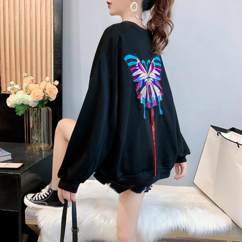 

Женская уличная одежда, свитшот, пуловер в стиле аниме, корейские модные топы с круглым вырезом, женская одежда с графическим рисунком и бабочкой, новинка на весну-осень