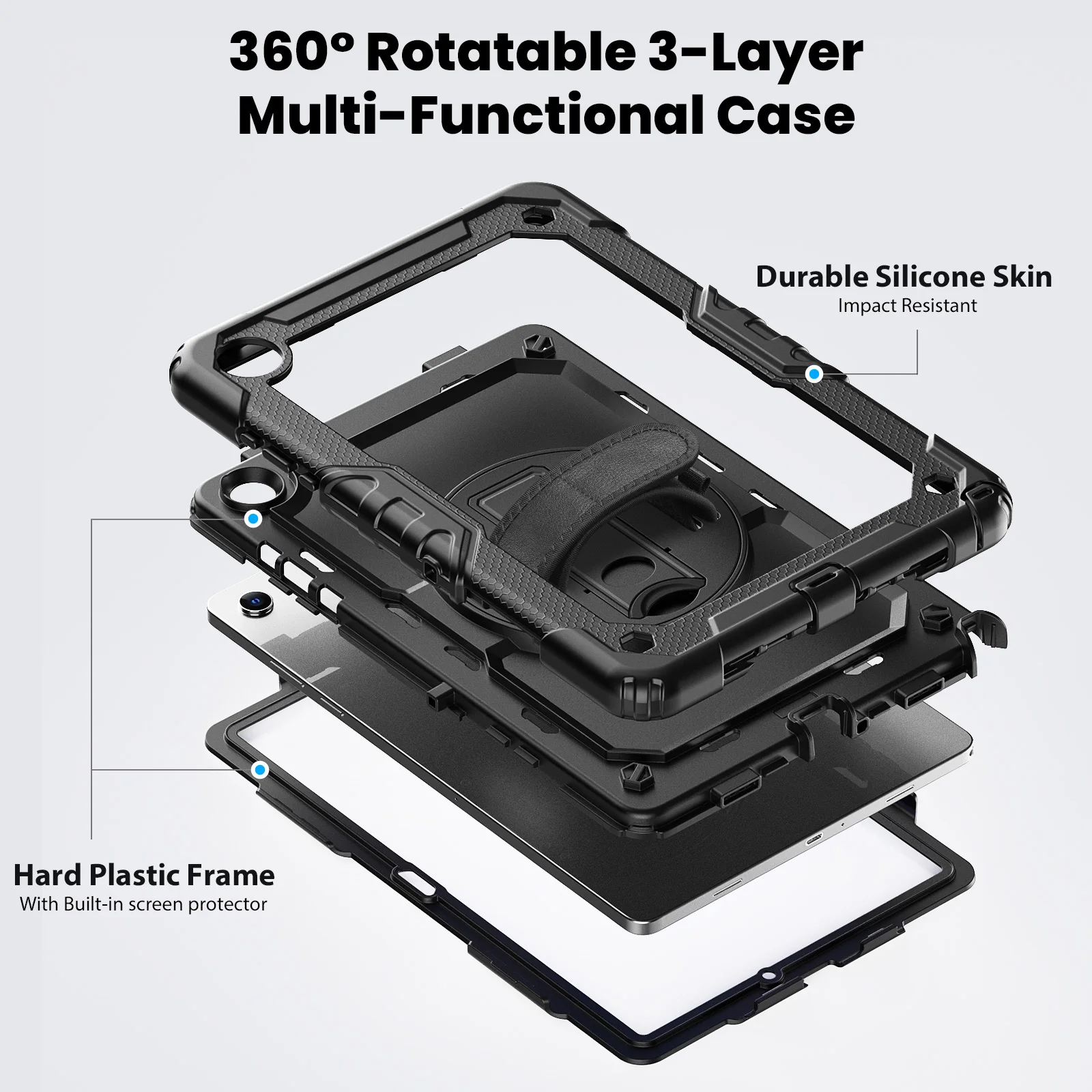 Durable Shockproof Tablet Case with Hand & Shoulder Straps - Kids Safe Cover