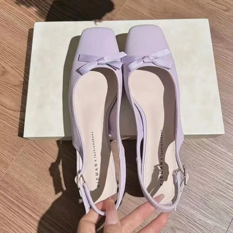 2024 Woman Light Purple Bow Thick Heels High Heels Fairy Style Dress Women's Shoes Office Casual Single Shoes Tacones Gruesos 3