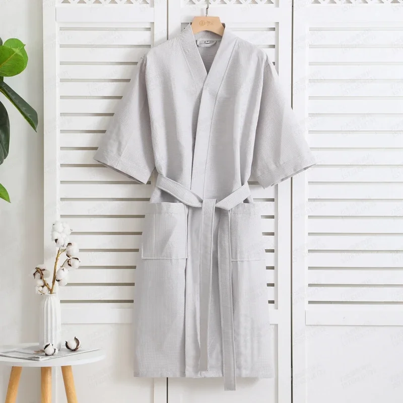 Summer Bathrobe 100% Cotton Male Sleepwear Loose Colorfull Dress Cotton Long Sleeve Robe and Long Pants Bathrobe Set for Men