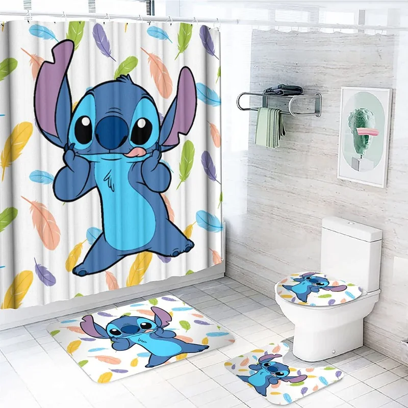 thumbnail image 1 of Disney-cortina de ducha de Stitch para baño, juego de cortinas impermeables de Anime con gancho, alfombra de baño suave, cubierta de inodoro, regalo de decoración, 4 piezas, 1 of 5