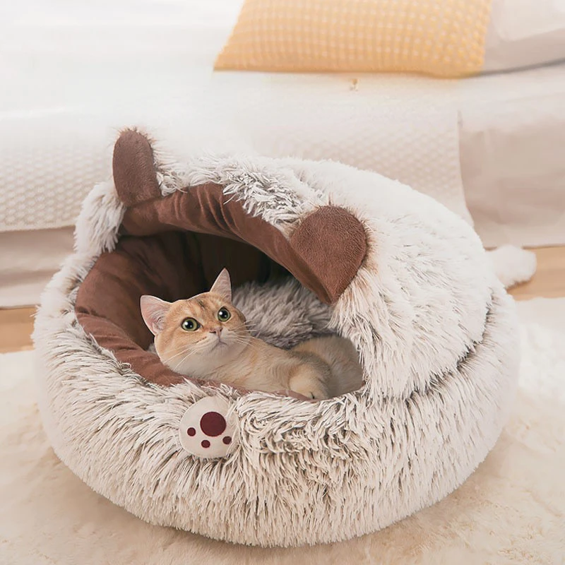 

Winter Long Plush Pet Cat Bed Round Cats Cushion House 2 In 1 Warm Basket Sleep Bag Nest Kennel For Small Dog