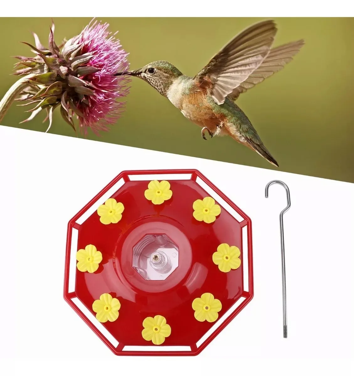 Bird Water Drinker Hummingbird Drinker Yellow Flower Red Bottle