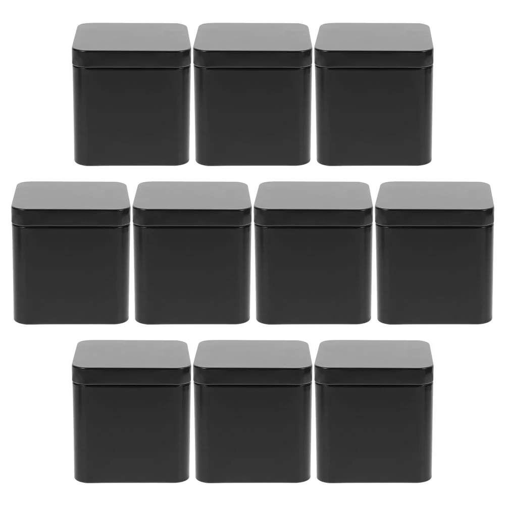 

10 Pcs Tinplate Small Square Portable Metal Can Set 10pcs (black) Gift Boxes Tea Storage Jars Cookie Tins with Lids Iron Tiny