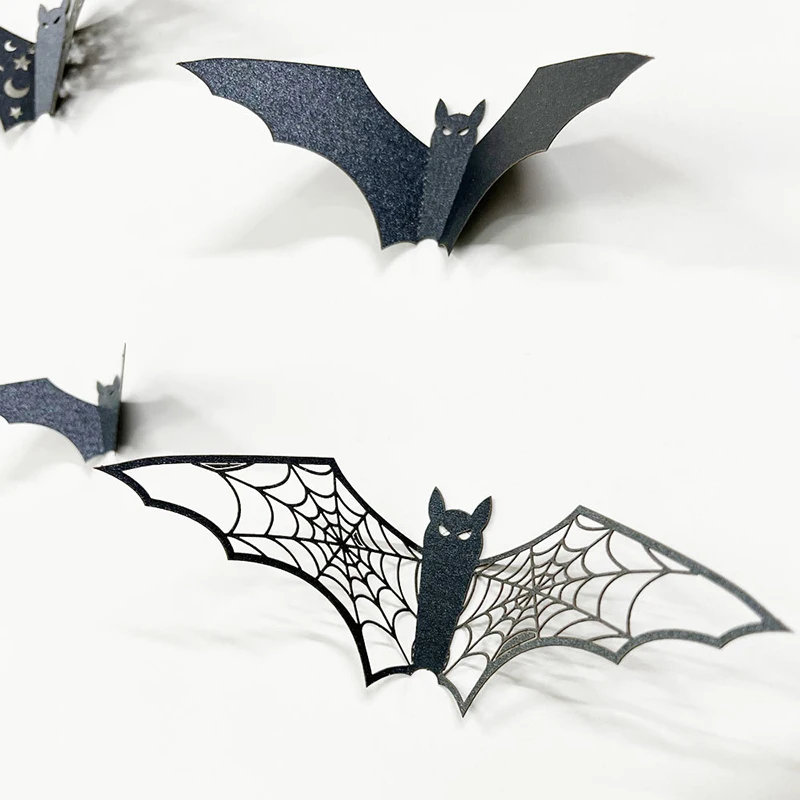 12 ~ 48 Stück Halloween-Dekoration, 3D-Hohlfledermaus-Wandaufkleber, schwarz, für DIY spannende Mottoparty, Horrorhaus, gruselige Dekoration, TMZ – Detail 9