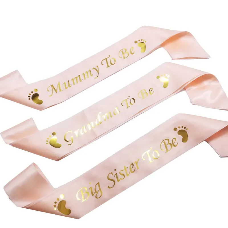 

Mummy To Be Grandma Big Sister To Be Sash Satin Pink Sash for Boy Girl Baby Shower Gender Reveal Party Decorations Favor Gifts
