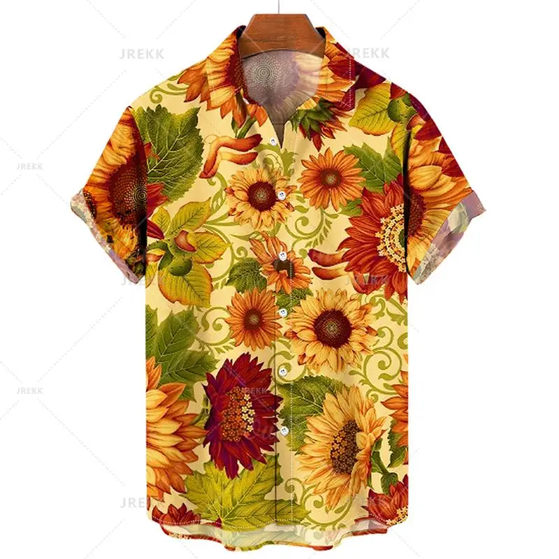 thumbnail image 1 of Camisas hawaianas para hombre, camisas con estampado de girasol en 3D para hombre, blusas de manga corta a la moda de talla grande, ropa para hombre, 1 of 4