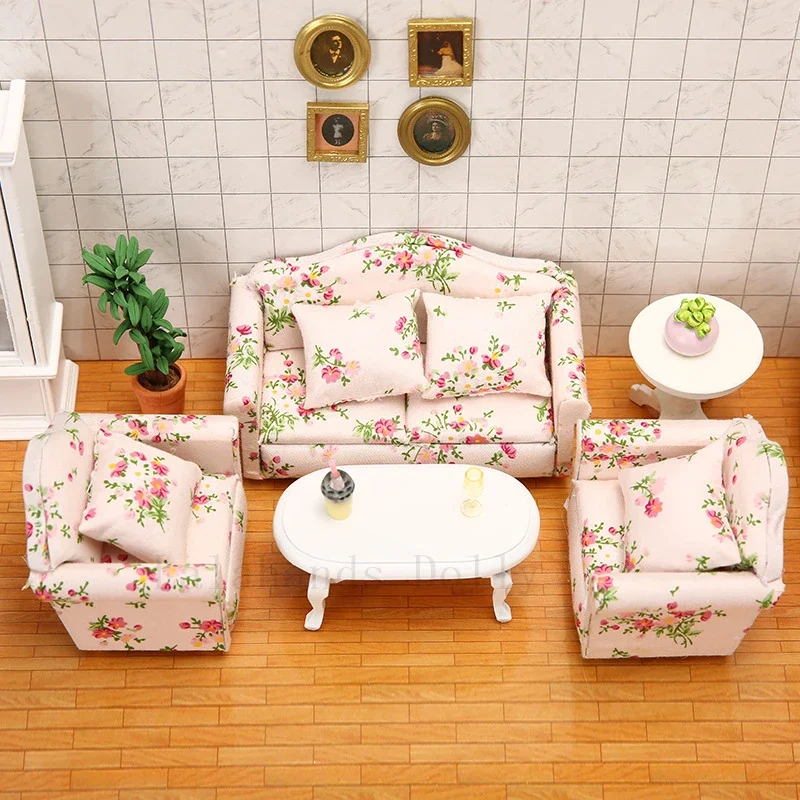 Dollhouse Mini Simulation Living Room Sofas Furniture Model Toys for  1:12 DollHouse Decoration Miniature Accessories