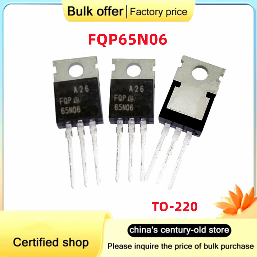

50PCS/Lot FQP65N06 65N06 60V 65A TO220 in-line N-channel FET MOS tube inverter