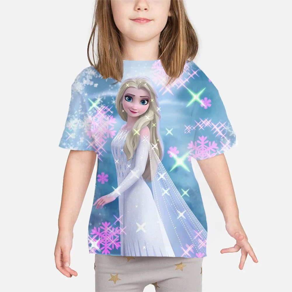 

Disney Elsa Princess Kid Clothes Summer Child T-Shirts Disney T Shirts Children Cartoons Kawaii Frozen Top for Girl Tees Shirt