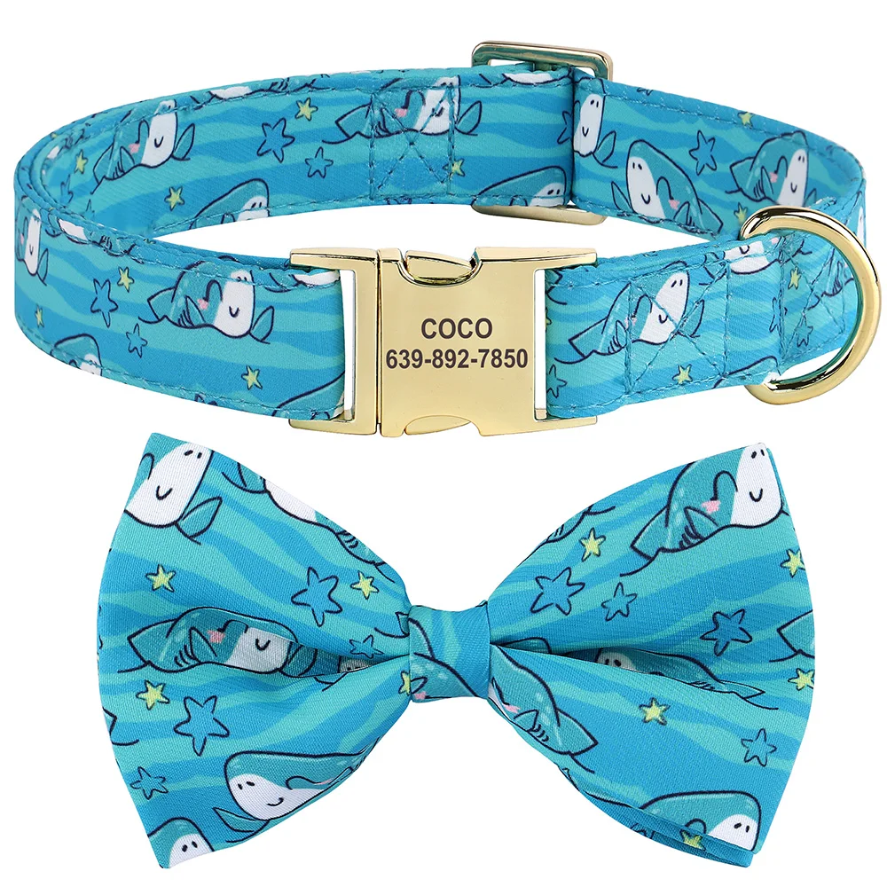 Personalized Dog ID Collar Nylon Flower Free Engraved Dog Buckle