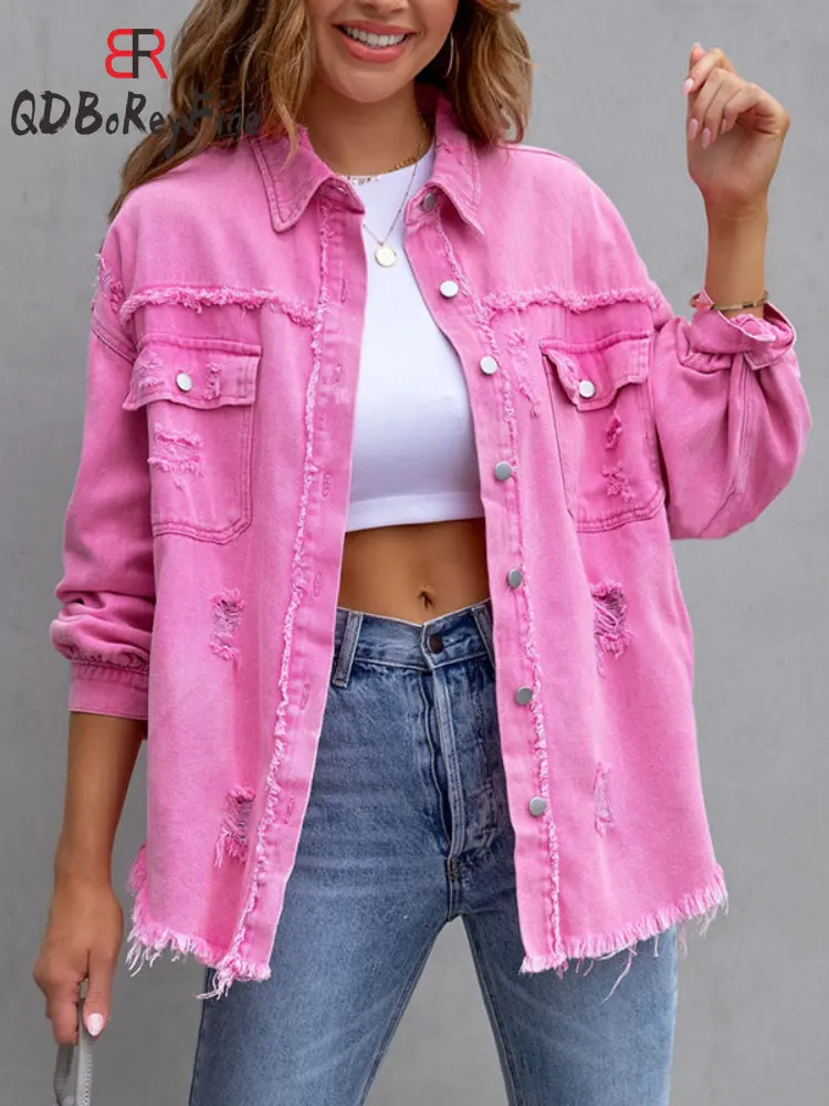 Jacket Women Spring Autumn Cotton Long Sleeve Casual Tops Pockets Single Breasted Loose Oversized Jean Coat for Women