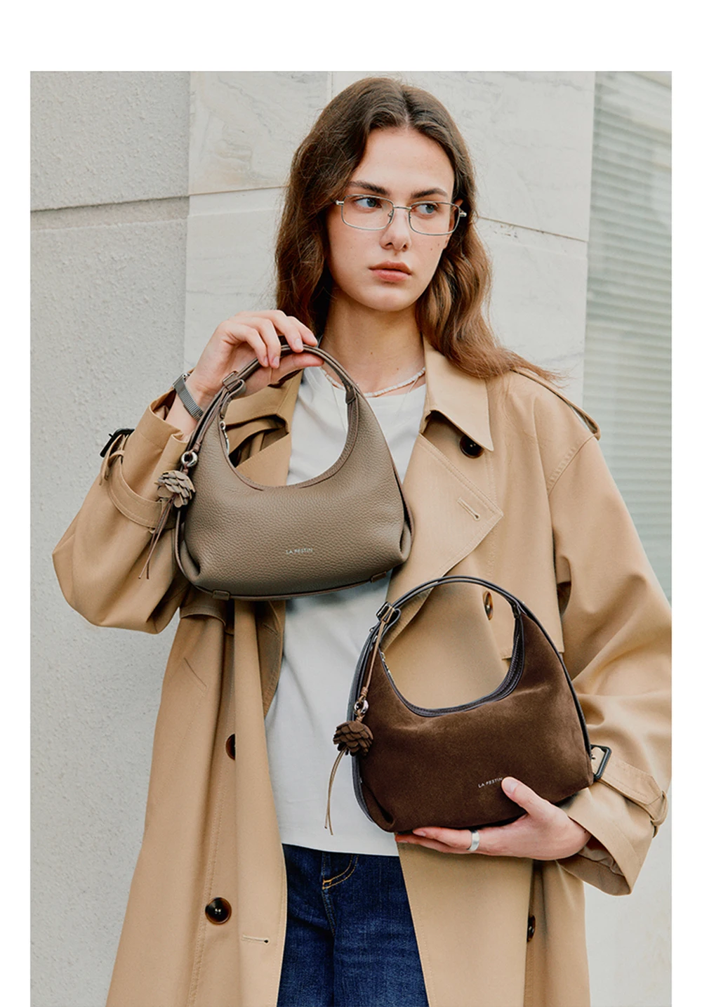 Half moon leather tote, elegant styling