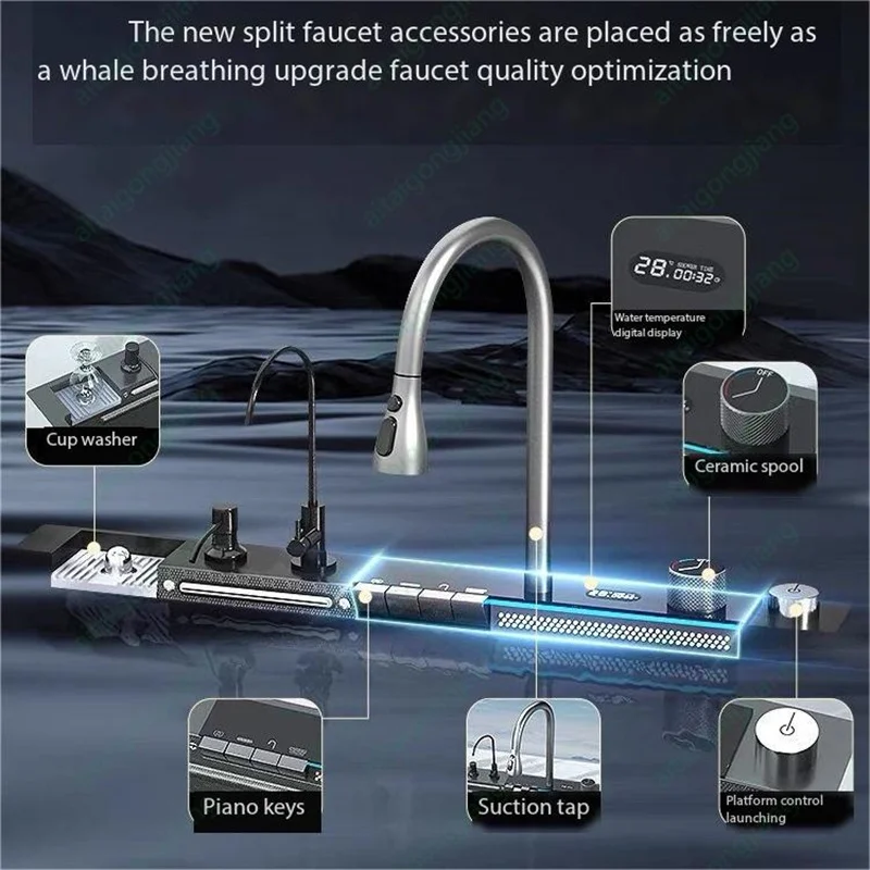 5.0MM Double Waterfall Sink Embossed Stainless Steel Kitchen Sink Large Single Slot Digital Display Wash Basin Dishwashing pond 6