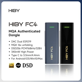 HiBy FC4 MQA 16X 동글 타입 C USB DAC 오디오 HiFi 디코더, 헤드폰 앰프, 안드로이드 iOS Win10 맥 사운드 카드, DSD256 ES9219