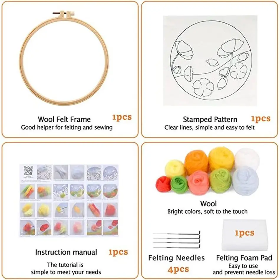 CHENISTORY Creative DIY Flower Felt Painting Picture Handmade Wool Needle Felting Kits For Beginner Handmade Decor Home 20x20cm needle felting painting kit