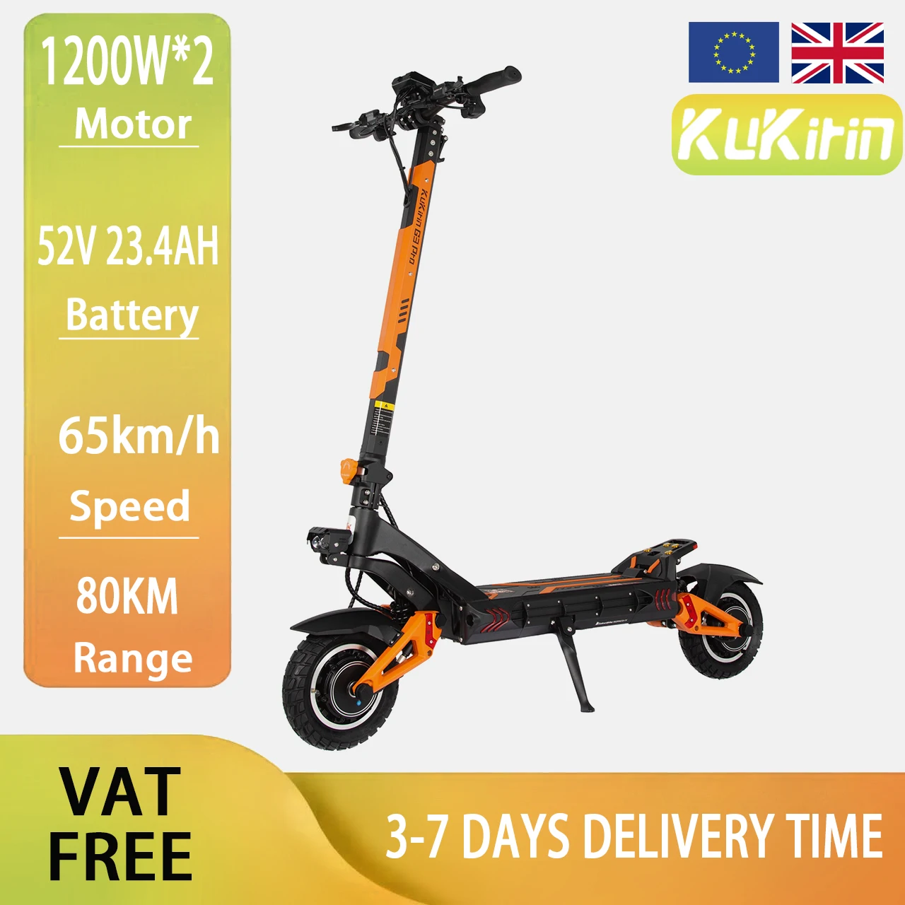 Monopattino Elettrico Fuoristrada KuKirin G3 Pro con Pneumatici da 10'', Motori da 1200W*2, Batteria Rimovibile 52V 23.2Ah per Adulti, E-Scooter Urbano