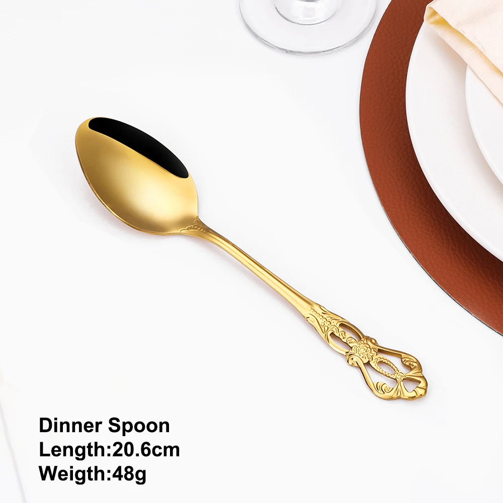 2/4/6/12 Pieces Sliver Spoons Gold Dinner Spoon Set Stainless Steel Tableware Western Soup Spoon Mirror Black Luxury Cutlery stainless steel spoon soup spoon