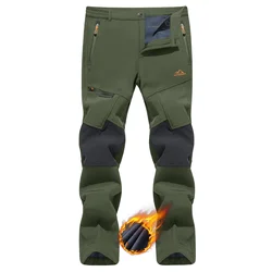 Men's Winter Thermal Fleece Outdoor Pants, Windproof and Warm for Hiking, Fishing, Camping, and Skiing (Army Green)