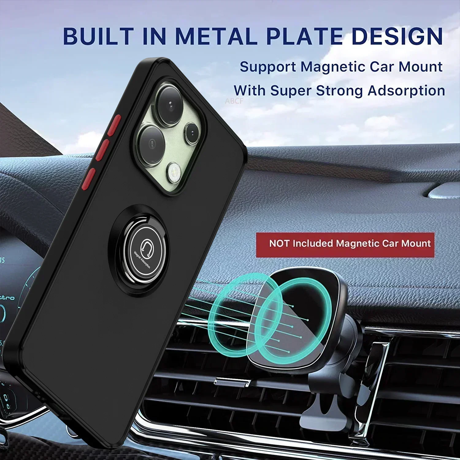 Shockproof Armor Matte Case with Magnetic Holder Ring Stand Cover