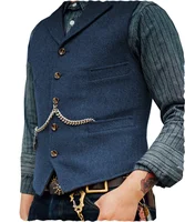 Wool Tweed Men's Suits Vest for Groomsmen Wedding Lapel Casual Slim Business Vests Sleeveless Waistcoat Male Gilet Homme Vests 2