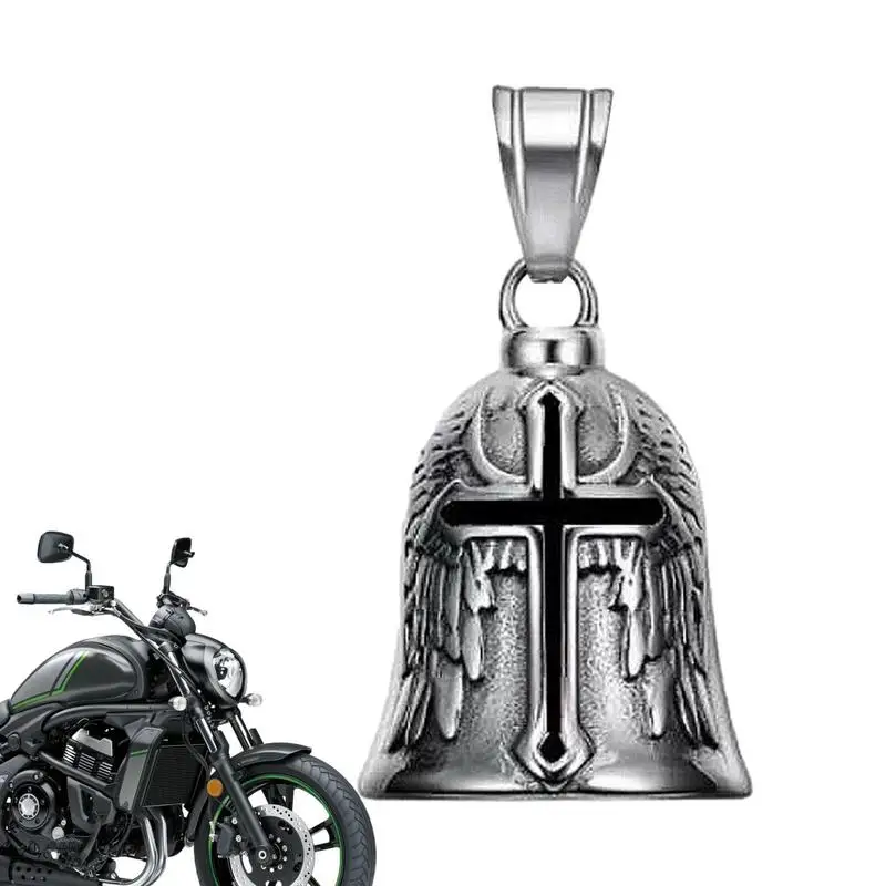 Retro Punk Style Men's Lucky Bell Angel Wing Knight Bell Metal Pendant Motorcycle Riding Protector Bell Accessories Bell