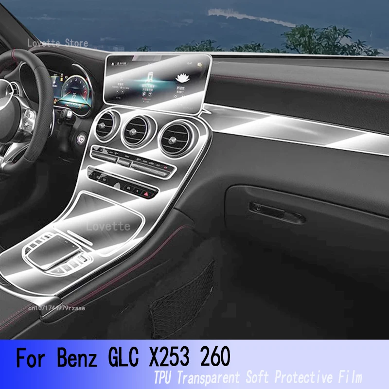 

For Benz GLC X253 260 2020-2022 TPU Car Interior Gear Dashboard Protective Film Transparent Anti-scratch Accessories