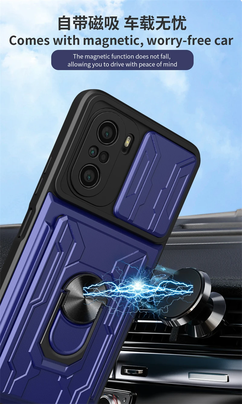 For xiaomi poco f3 case slide card camera armor phone case for pocophone little poco f3 f 3 pocof3 f3poco car holder back cover 6