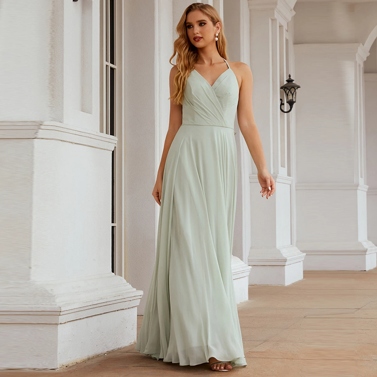 Feeltimes Sage Green Bridesmaid Dresses Women's Elegant Aline Princess