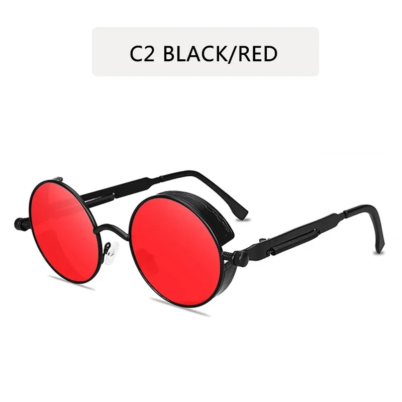 Steampunk Style Retro Round Sunglasses with Reflective Colorful Lenses