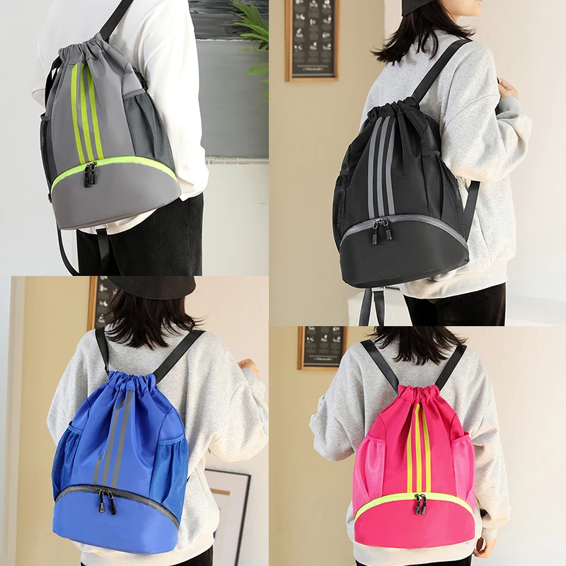 Lightweight Drawstring Sports Backpack Gym Sack Bag Water Resistant Soccer Bag Travel Duffle Bag with Side Pockets for Men Women