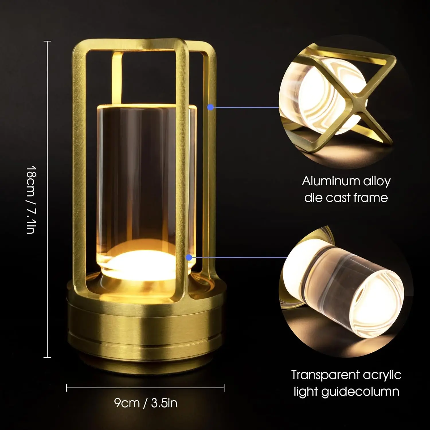 Wireless Table Lamp LED Touch Sensor Desktop Night Light Rechargeable Reading Lamp for Restaurant Hotel Bar Bedroom Decor Light 4