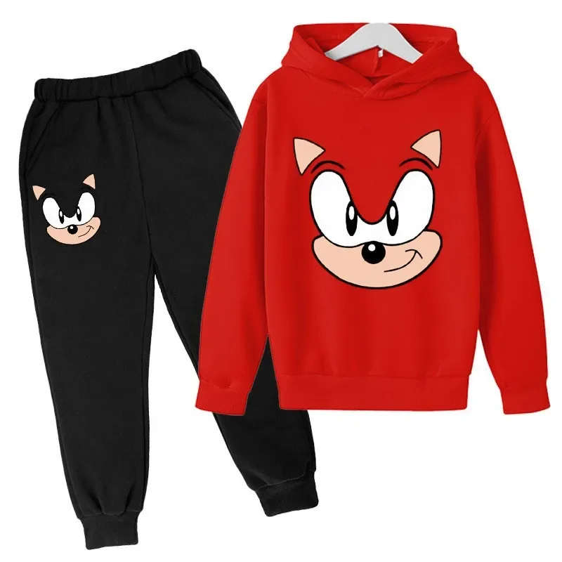 thumbnail image 1 of Conjuntos de ropa para bebés y niñas de Sonic, sudaderas con capucha y pantalones de Sonic, conjunto de 2 piezas, traje de cumpleaños de 4 a 14 años, chándales para niños, 1 of 5