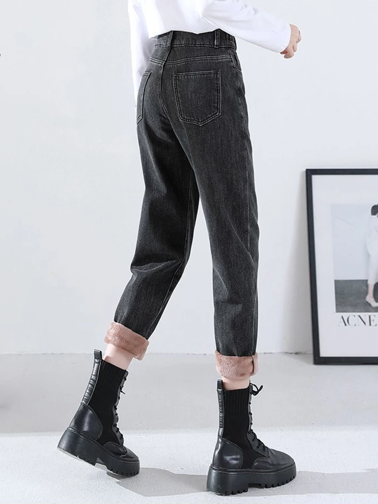 Plush Linted Jeans Winter Thick Warm Ankle Length Harem Vaqueros Casual Elestic High Waist Denim Pants Baggy Kot Pantolon Korean
