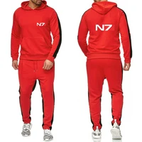 Nouveaux hommes N7 effet de masse Logo survêtement à capuche décontracté couleur unie épais pull pantalon Long 2 pièces ensemble automne survêtement sport costume 4