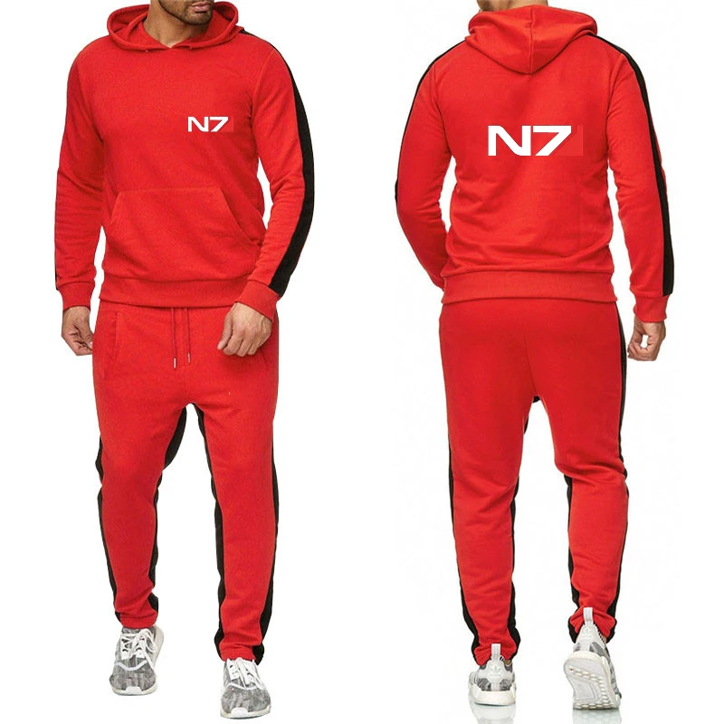 New Men N7 Mass Effect Logo Tracksuit Hoodies Casual Solid Color Thick Pullover Long Pant 2-piece Set Autumn Jogger Sports Suit 4