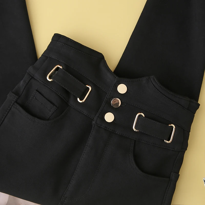 Women's Black Leggings Outer Wear Plus Velvet Pants Autumn and Winter New Women High Waist Elastic Skinny Slimming Trousers