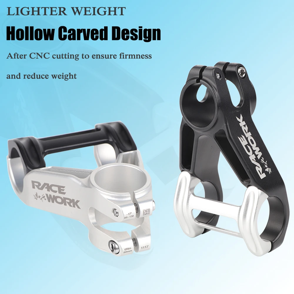 

RACEWORK MTB Bicycle Stem AM/FR/DH Bike -17 Racing Downhill Handlebar Table Holder CNC Riser 31.8x80mm Parts Cycling Accessories