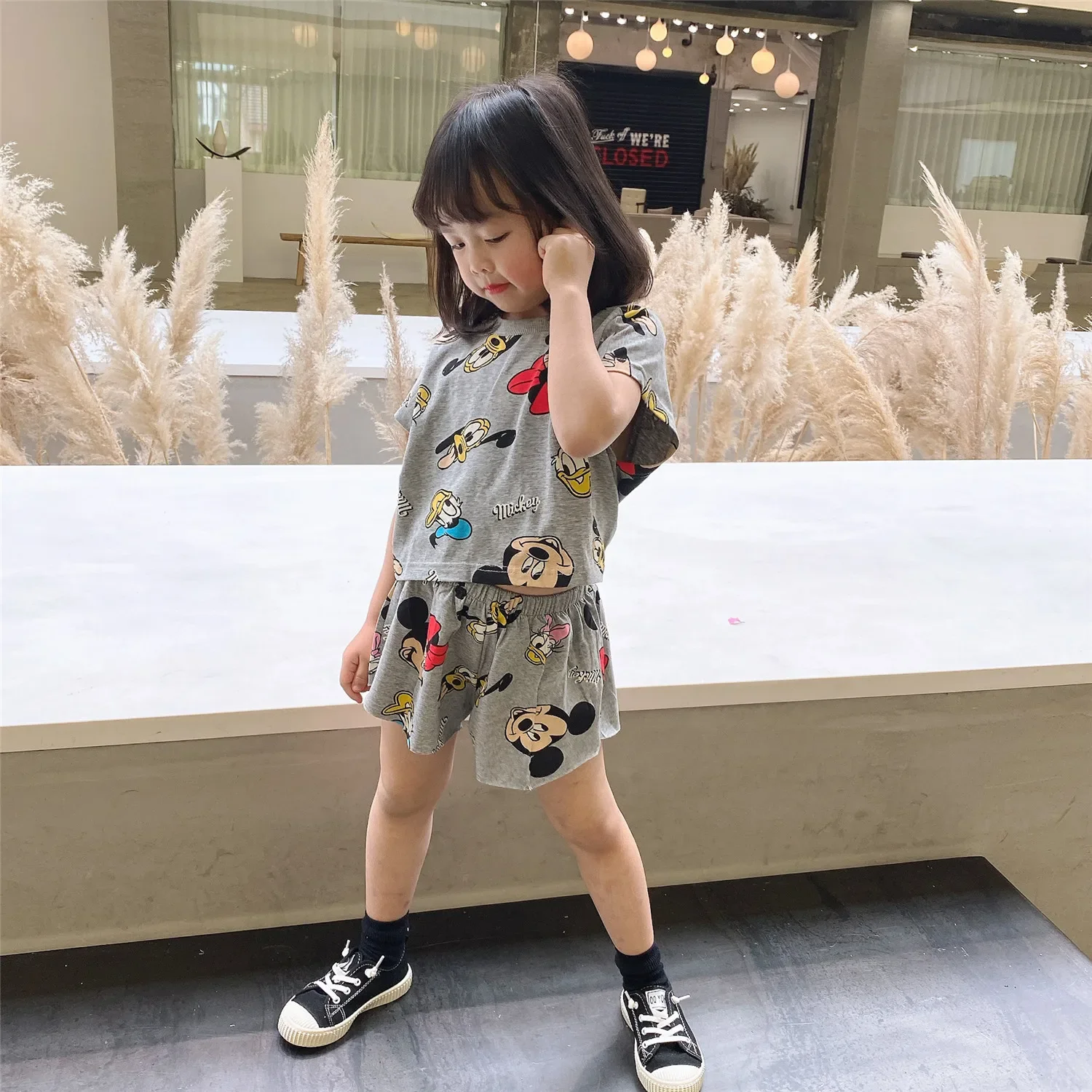 Kids Clothing Set Boys Girls Cartoon Mickey Print T-shirt Shorts 2pcs/Set