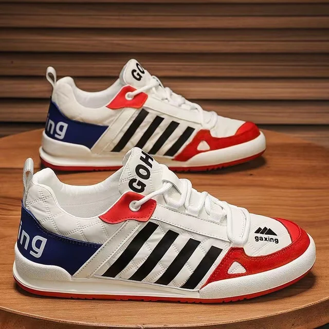 Gestreiftes Design Männer Chunky Sneakers Mode Brief Casual Leder Stoff Obermaterial Erhöhte interne Abdeckung Boden Plattform_voghion.com