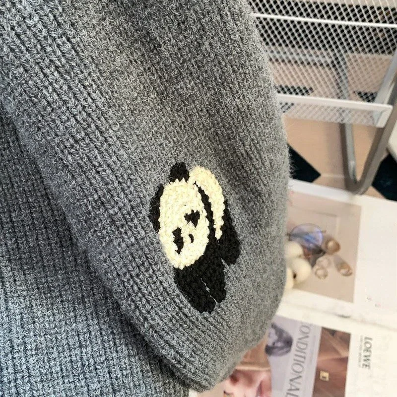 Preppy Style Knitted Cardigan Coat Women Clothing Sueter Mujer Fashion Korean Pull Femme Embroidery Panda Oversized Sweater Tops 6